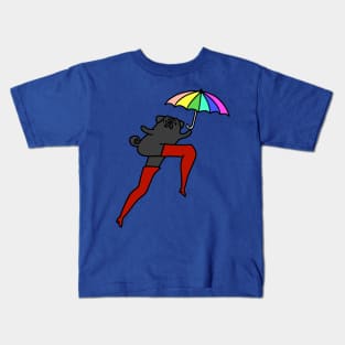 Long Leggy Black Pug with Umbrella Kids T-Shirt